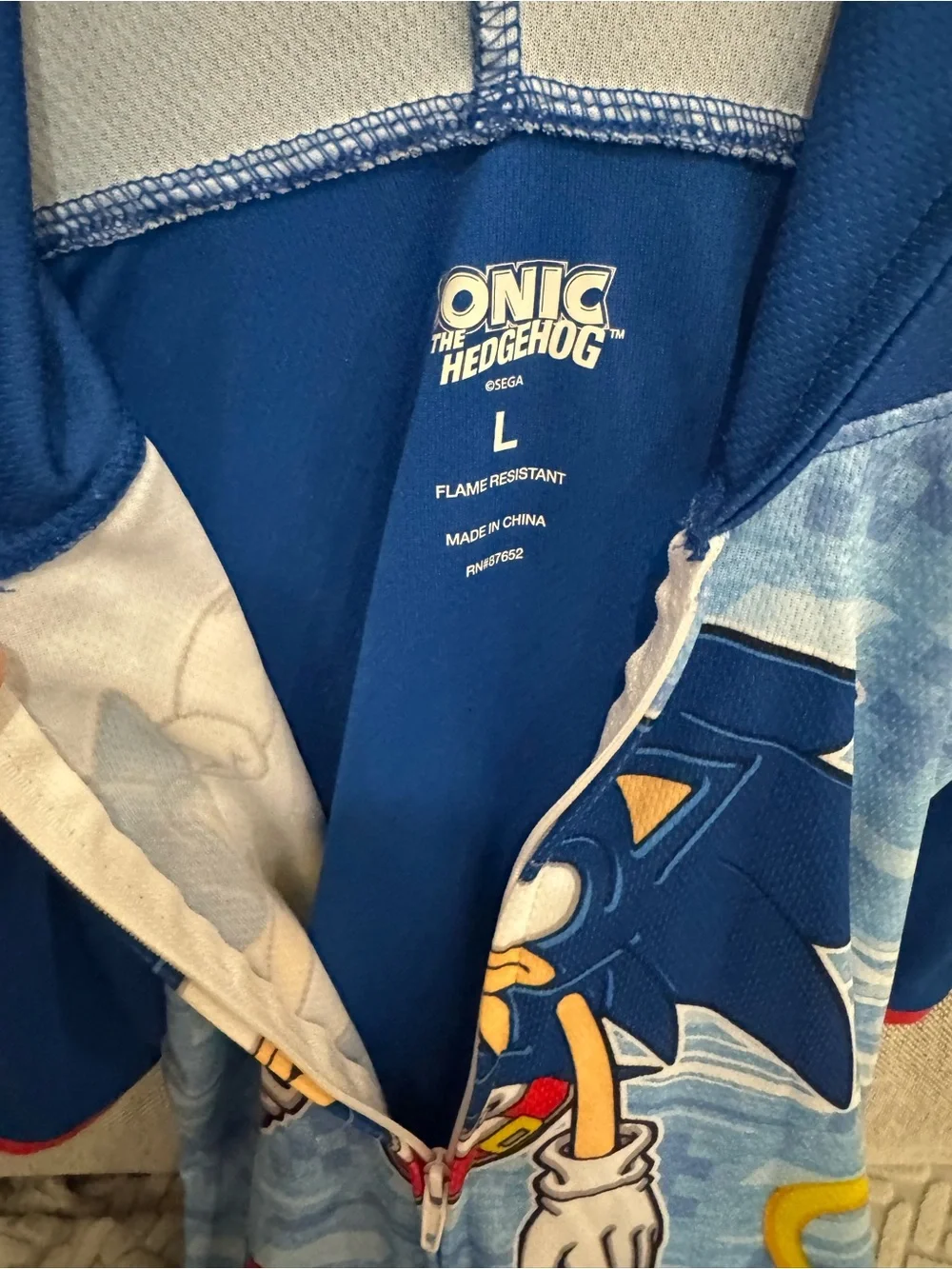 Blue Sonic the Hedgehog Kids One-Piece Hoodie Pajama